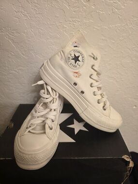 Converse White High Top Sneakers with Small Multicolor Embroidery
